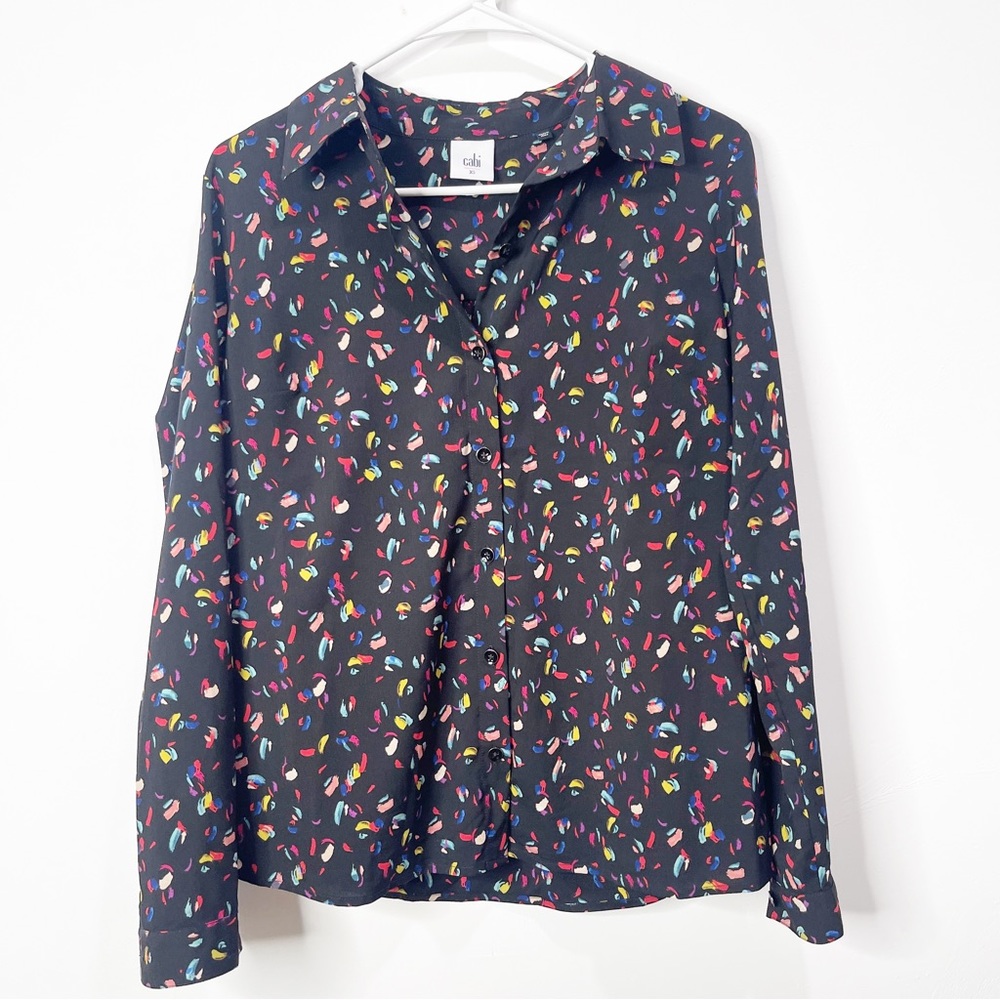 Cabi Abstract Print Button Down Blouse Size Extra… - image 1